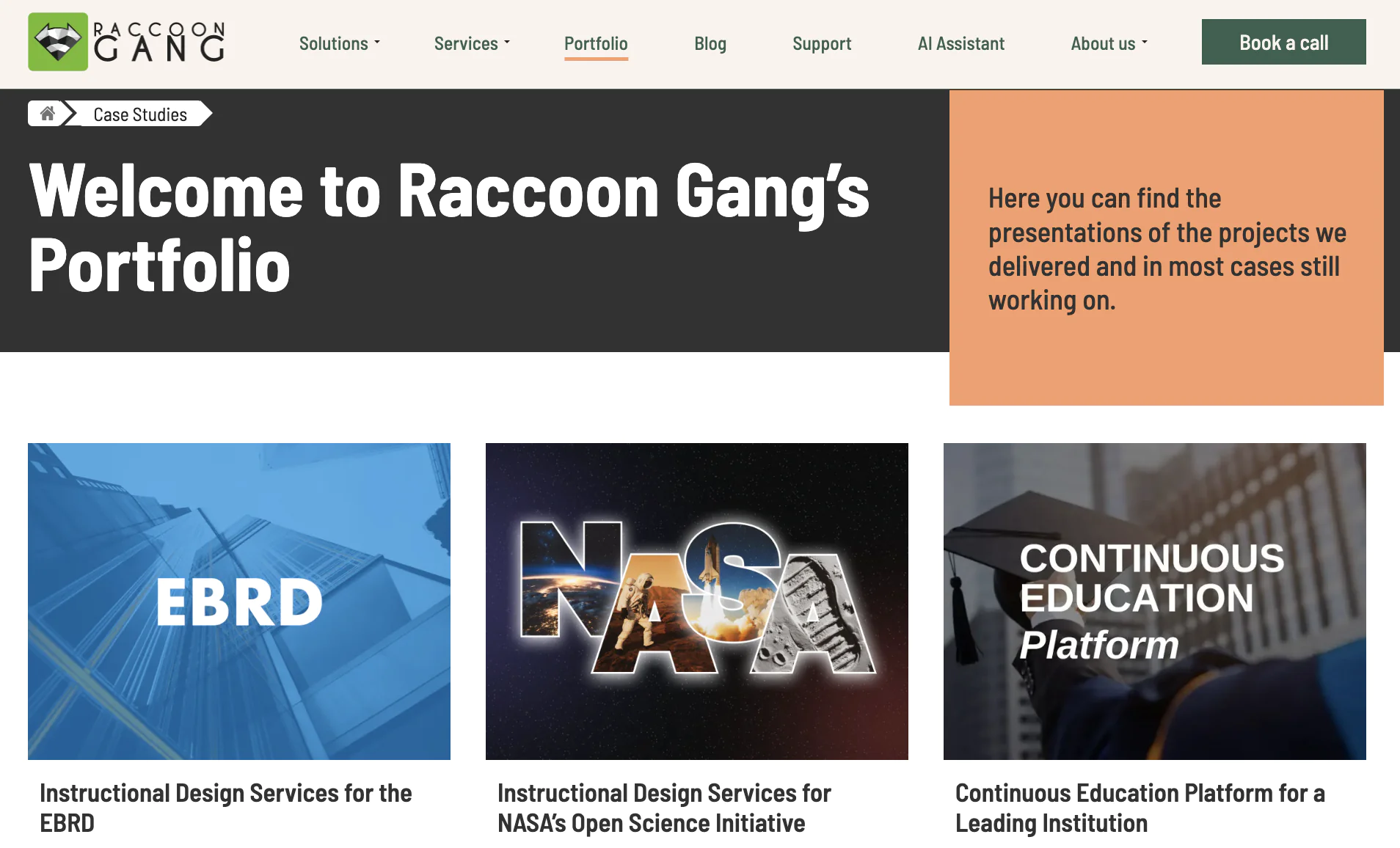 ELearning projects successfully delivered by Racoon Gang